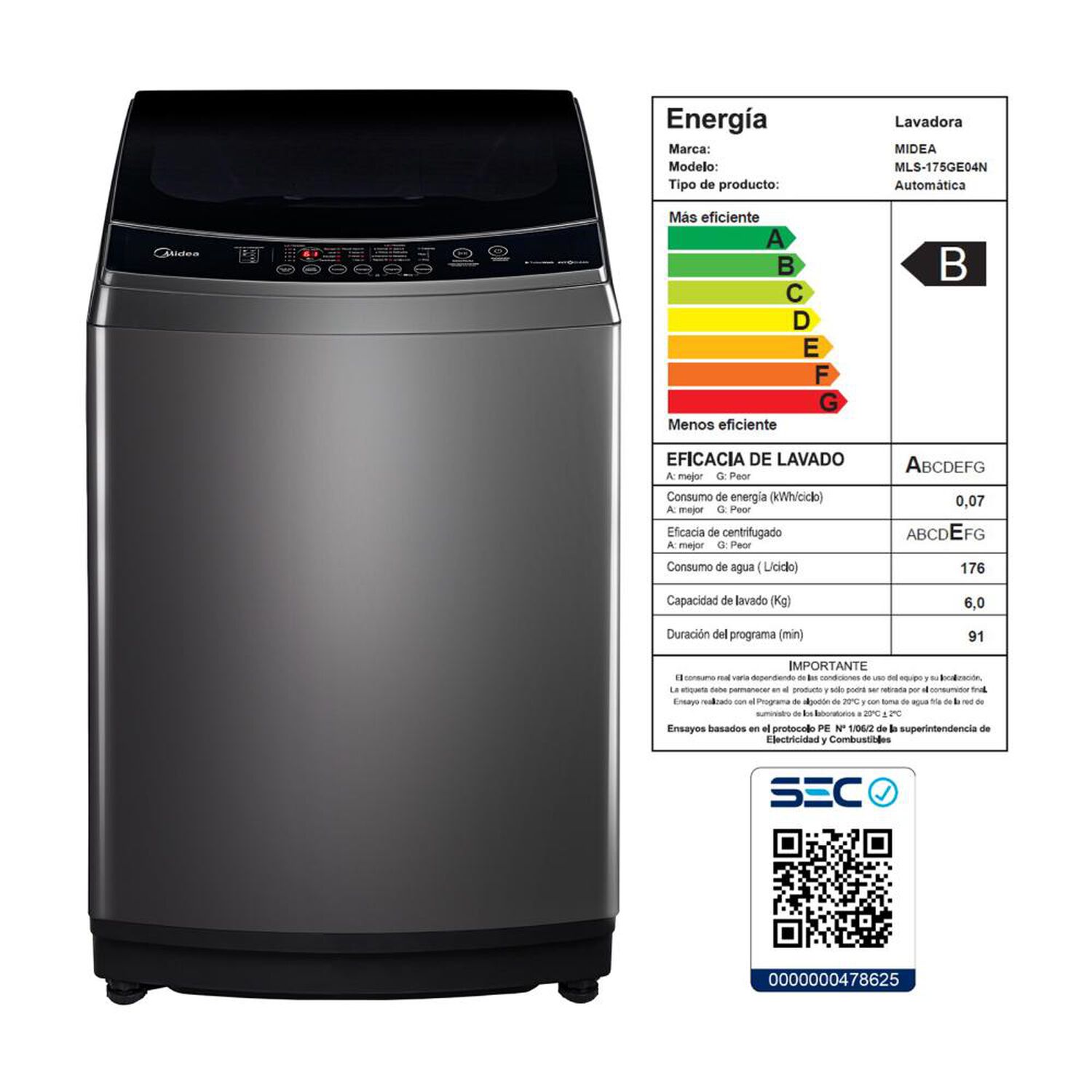 Lavadora Midea MLS-175GE04N / 17.5 Kg image number 7.0